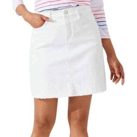 Tommy Bahama Dresses & Skirts - Tommy Bahama White Denim Skirt Raw Hem Stretch Casual Summer Size 14